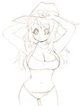  breasts cleavage copyright_request greyscale hat large_breasts long_hair monochrome outline panties smile solo sports_bra tsuutenkaaku twintails underwear underwear_only 