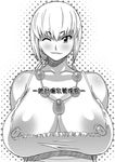  blush breasts greyscale huge_breasts monochrome nipple_slip nipples one_eye_closed short_hair solo tetrodotoxin tsubomi_fujiko zettai_karen_children 