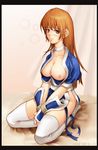  akisawa_machi bad_id bad_pixiv_id breasts brown_hair choker dead_or_alive highres japanese_clothes kasumi_(doa) large_breasts long_hair nipples pelvic_curtain solo thighhighs 