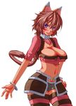  .hack//g.u. .hack//roots 1girl animal_ears bad_id bad_pixiv_id bracelet breasts brown_hair cameltoe cat_ears cleavage fang happy jewelry large_breasts macha_mune midriff navel ponytail purple_eyes short_hair smile solo tabby_(.hack//) 