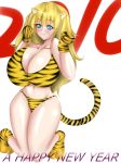  10s 1girl 2010 animal_ears animal_print bikini blonde_hair blue_eyes breasts gloves happy_new_year huge_breasts long_hair new_year oedo_x original smile solo swimsuit tail tiger_ears tiger_print tiger_tail 