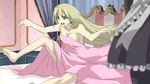  alita_forland barefoot bed blanket blonde_hair covering long_hair maid murder_princess naked_sheet nude nude_cover red_eyes screencap solo 