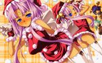  ass blue_eyes blush christmas highres hikage_eiji kannei koihime_musou long_hair multiple_girls panties purple_hair ribbon ribbon-trimmed_legwear ribbon_trim rikuson santa_costume sonken sonshoukou thighhighs twintails underwear wallpaper 