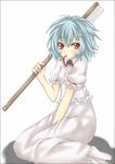  blue_hair commentary mouth_hold nightgown red_eyes remilia_scarlet shingetsu_takehito solo toothbrush touhou 