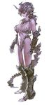  alien armor bad_id bad_pixiv_id breasts highres large_breasts navel okojo original purple_eyes purple_skin solo tattoo 