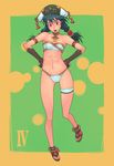  abs braid cameltoe flat_chest g-room_honten gloves green_hair hat long_hair panties red_eyes sandals solo soulcalibur talim thigh_gap twin_braids underwear 