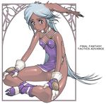  animal_ears dark_skin final_fantasy final_fantasy_tactics_advance flat_chest g-room_honten gloves long_hair no_panties silver_hair sitting solo viera 