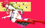  ass boots breasts chitose_(love_strip) cleavage eyeshadow green_eyes gun high_heels jojo_no_kimyou_na_bouken large_breasts makeup panties red_hair ribbon shoes skirt solo trish_una underwear vento_aureo weapon 