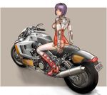  ass boots ground_vehicle kuratch looking_back motor_vehicle motorcycle original purple_hair short_hair solo thighhighs 