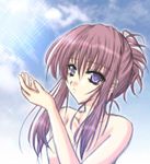  artist_request brown_hair chikage_(sister_princess) collarbone expressionless light_rays looking_at_viewer lowres nude purple_eyes sidelocks sister_princess solo upper_body 