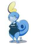  2019 anthro blush breasts clothed clothing digital_media_(artwork) female hands_behind_back nintendo pok&eacute;mon pok&eacute;mon_(species) scalie signature simple_background smile sobble solo video_games white_background zwitterkitsune 