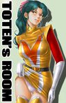  boots choudenji_machine_voltes_v elbow_gloves gloves green_hair miniskirt oka_megumi panties ribbon skirt skirt_lift solo thigh_boots thighhighs toten_(der_fuhrer) underwear 