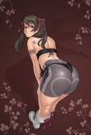  :o ass back bad_id bad_pixiv_id bent_over blue_eyes blush boots bra brown_hair copyright_request hair_ribbon highres huge_ass lingerie lips long_hair panties ribbon sakai_toshihiro side-tie_panties solo tattoo thong underwear 