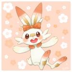 bunny creature creatures_(company) floral_background game_freak gen_8_pokemon highres looking_at_viewer nintendo no_humans pokemon pokemon_(creature) ribbon scorbunny solo taso_(pixiv3111405) 