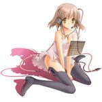  brown_hair cable headphones kagetsu_suzu original short_hair sitting solo strap_slip thighhighs yellow_eyes 