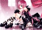  blue_eyes gothic gothic_lolita jpeg_artifacts leg_garter lolita_fashion long_hair lowres mame_ringo original pink_hair solo 