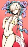  bad_id bad_pixiv_id bikini blonde_hair flat_chest hair_over_one_eye highres igarashi_ran_(igatz) innertube long_hair monster_girl original side-tie_bikini snake solo swimsuit yellow_eyes 