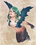  bad_id bad_pixiv_id blue_eyes blush copyright_request feathered_wings feathers green_hair harpy highres long_hair monster_girl nude realistic sakai_toshihiro solo wings 