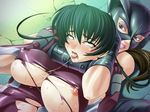  ahegao arm_grab asphyxiation battle black_hair blue_eyes blush bodysuit breasts choke_hold clenched_teeth duel dutch_angle elbow_gloves eyeshadow femdom fukumen_sugata_no_onna_senshi game_cg gloves green_eyes headlock igawa_asagi kagami_hirotaka large_breasts lips lipstick long_hair lying makeup mask multiple_girls nipple_slip nipples no_bra on_back on_floor open_mouth purple_bodysuit rear_naked_choke rolling_eyes saliva shadow shiny shiny_clothes skin_tight strangling sweat taimanin_(series) taimanin_asagi tears teeth tongue torn_clothes underboob upper_body wrestler 