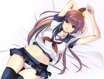  brown_hair ichigo_100_percent kitaooji_satsuki long_hair midriff panties pantyshot ponytail red_eyes riochan school_uniform serafuku solo thighhighs underwear 