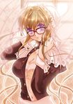  blonde_hair bra copyright_request glasses lingerie maid open_clothes open_shirt purple_eyes sakayaki_(burning_soul) shirt solo underwear window 