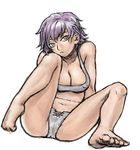  barefoot bra breasts cleavage copyright_request feet itou_eito large_breasts lingerie lowres panties purple_hair short_hair sitting solo underwear underwear_only 