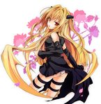  blonde_hair detached_sleeves flower konjiki_no_yami kubyou_azami long_hair panties pantyshot red_eyes solo thigh_strap to_love-ru underwear 