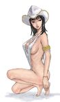  bad_id bad_pixiv_id barefoot black_eyes black_hair breasts cowboy_hat full_body hat large_breasts long_hair nico_robin one_knee one_piece pon revealing_clothes sideboob slingshot_swimsuit solo swimsuit western 