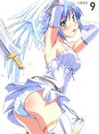  :p angel angel_wings armpits arms_up artbook ass asymmetrical_wings bare_shoulders blue_hair blush boots breasts elbow_gloves gloves green_eyes highres kuuchuu_yousai medium_breasts miniskirt nanael panties pantyshot polka_dot polka_dot_panties queen's_blade scan short_hair skirt solo sword thighhighs tongue tongue_out underwear weapon wind wind_lift wings 