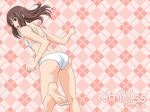  ass barefoot bikini brown_eyes brown_hair clenched_hands feet from_behind hoshino_yuumi iga_tomoteru kimi_kiss looking_back open_mouth plaid plaid_background soles solo swimsuit toes white_bikini 