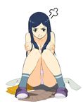 angry blue_hair blush breast_hold breasts cleavage clothes_on_floor covering crossed_arms fume green_eyes kizaki kuga_natsuki large_breasts long_hair my-hime panties pantyshot sitting solo tears topless underwear undressing 