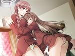  blush braid brown_hair closed_eyes cousins glasses incest kitajima_kaede kitajima_sara long_hair multiple_girls panties pantyshot peko purple_eyes school_uniform sono_hanabira_ni_kuchizuke_wo st._michael's_school_uniform underwear yuri 