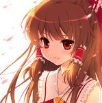  bad_id bad_pixiv_id brown_hair face hakurei_reimu light_smile lips long_hair petals red_eyes shirahane_nao solo touhou 