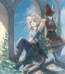  1girl animal_ears artist_request barefoot blonde_hair blue_eyes burmecian final_fantasy final_fantasy_ix freija_crescent furry hat head_wings lowres rat_tail silver_hair tabard tail zidane_tribal 