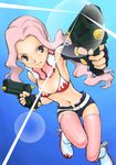  bikini_top boots cosplay darry_adai drill gloves green_eyes gun lens_flare long_hair pink_hair ponytail romamu scarf short_shorts shorts solo striped striped_scarf tengen_toppa_gurren_lagann thighhighs weapon yoko_littner yoko_littner_(cosplay) 