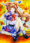  autumn bad_id bad_pixiv_id gourd highres ibuki_suika leaf one_eye_closed sitting smile solo touhou tsubugaai 