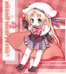  bad_id bad_pixiv_id blonde_hair blue_eyes bow cape chibi fang hat little_busters! long_hair noumi_kudryavka pink_bow plaid plaid_skirt school_uniform skirt solo thighhighs tsukasa_kinako 