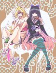  acm black_hair blonde_hair blue_eyes bow food hair_bow high_heels ice_cream legs long_hair multiple_girls panties panty_&amp;_stocking_with_garterbelt panty_(psg) sandals shoe_dangle shoes stocking_(psg) striped striped_legwear thighhighs underwear 