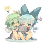  bad_id bad_pixiv_id blue_eyes blue_hair bow cirno daiyousei green_eyes green_hair handheld_game_console masirosu multiple_girls nintendo_ds touhou wings 