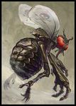  bad_id bad_pixiv_id beelzebub border bug claws compound_eyes demon fly flying fog from_below insect jigoku_shouji monster no_humans realistic simple_background skull_and_crossbones solo wings 