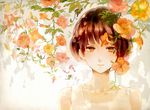  bad_id bad_pixiv_id bare_shoulders brown_eyes brown_hair copyright_request flower minatono_youko pale_color shade short_hair solo sunlight 