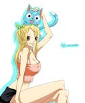  bad_id bad_pixiv_id blonde_hair breasts cat cleavage fairy_tail happy_(fairy_tail) large_breasts lowres lucy_heartfilia meissdes 