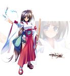  blue_eyes brown_hair dragonmaterial japanese_clothes long_hair miko original solo 