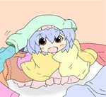  :d bad_id bad_pixiv_id blue_hair blush chibi child fang happy hat laundry object_on_head open_mouth red_eyes remilia_scarlet smile solo touhou touto_(sunoures) 