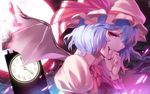  bat_wings biting blood blue_hair eyelashes fading finger_biting finger_in_mouth hat irohara_mitabi red_eyes remilia_scarlet sharp_teeth short_hair slit_pupils smirk solo teeth touhou wings 