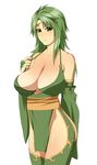  bad_id bad_pixiv_id blush breasts cleavage final_fantasy final_fantasy_iv green_eyes green_hair highres huge_breasts long_hair nervous reiken rydia simple_background solo 