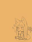  animal_ears bad_id bad_pixiv_id chibi copyright_request eating geta jingai_modoki long_hair monochrome solo tail 