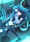  aqua_eyes aqua_hair detached_sleeves garuku hatsune_miku headphones long_hair microphone necktie skirt smile solo thighhighs twintails very_long_hair vocaloid zettai_ryouiki 