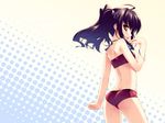  :p ahoge ass back bandeau bikini black_hair bracelet flat_chest from_behind highres jewelry looking_back miyatsuki_itsuka naughty_face original solo strapless swimsuit tongue tongue_out tubetop twintails wallpaper yellow_eyes 