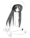 arin artist_request blush bottomless greyscale hat long_hair monochrome naked_sweater pangya ribbed_sweater solo sweater thighhighs 